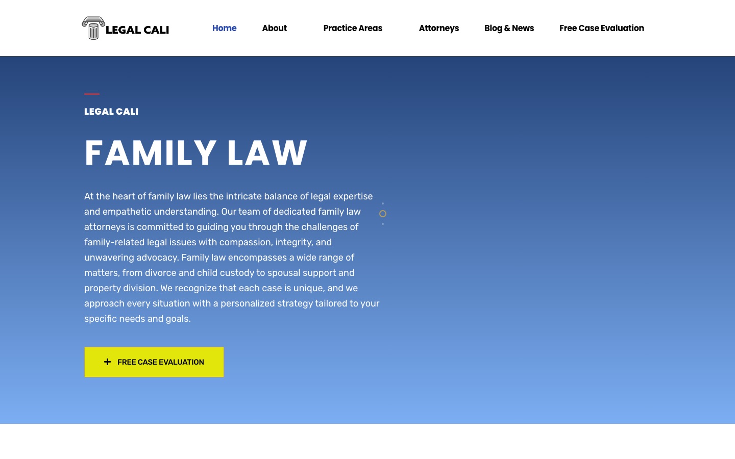 Homepage of Legal Cali as captured in October 2026: the homepage hero, with a free case evaluation call to action.